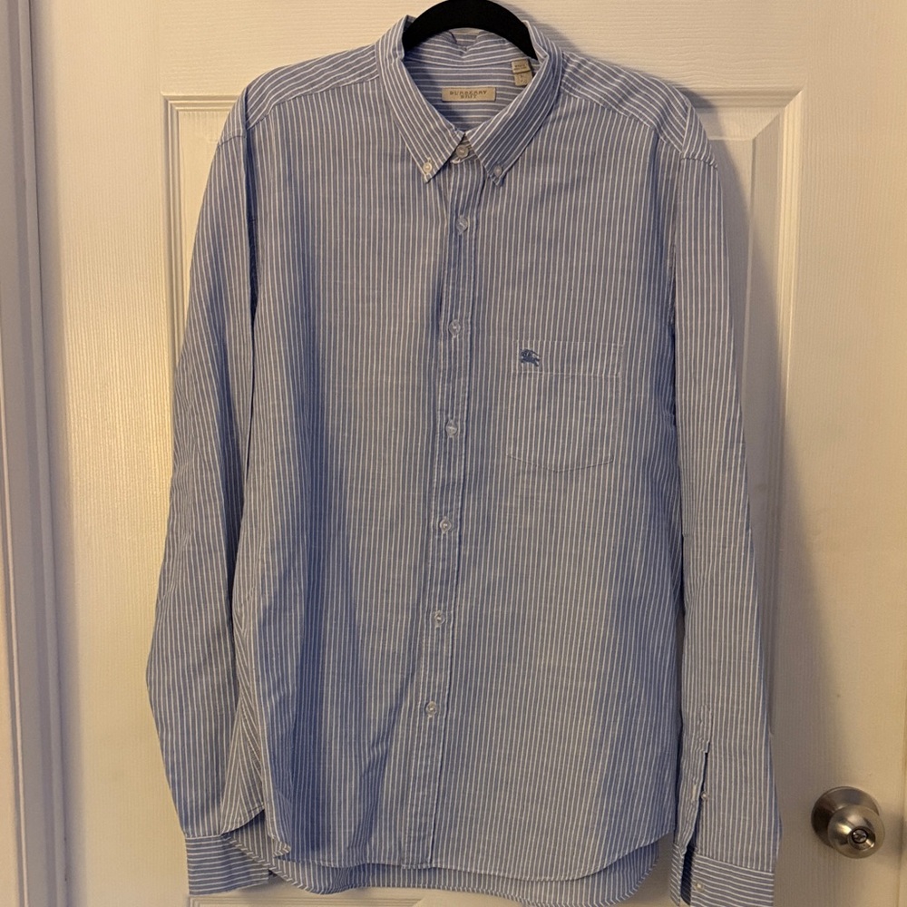 Burberry Light Blue Striped Button Down Shirt XL